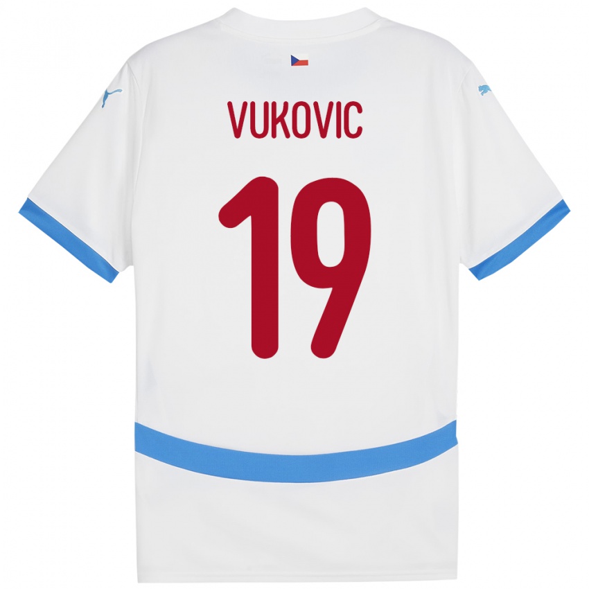 Gyermek Csehország Kristian Vukovic #19 Fehér Idegenbeli Jersey 24-26 Mez Póló Ing