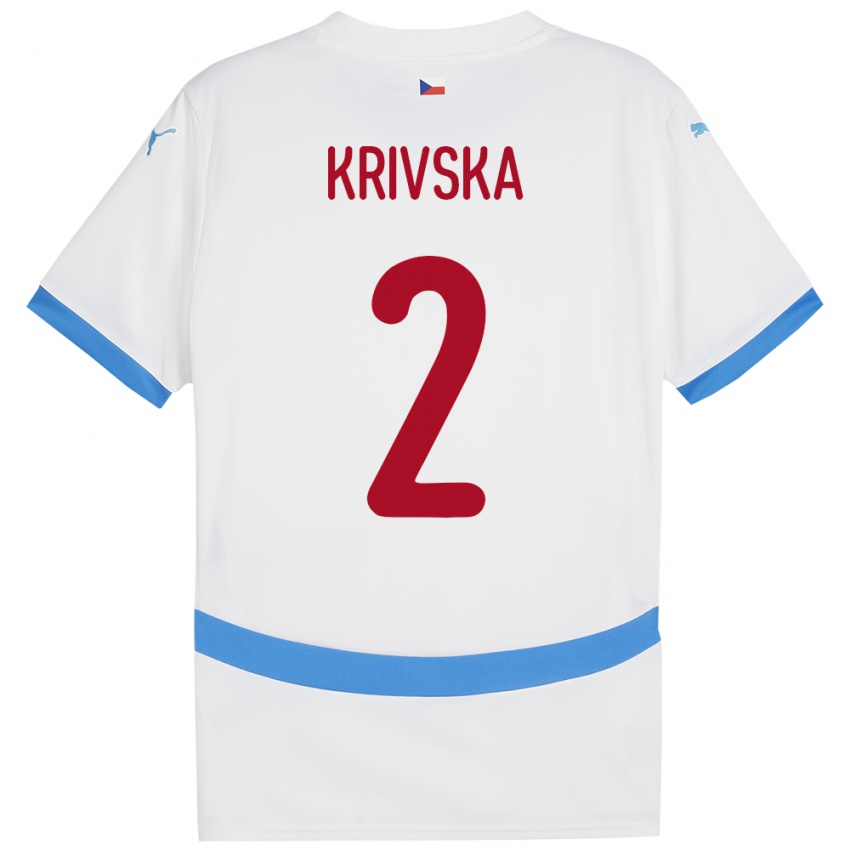 Gyermek Csehország Karolína Křivská #2 Fehér Idegenbeli Jersey 24-26 Mez Póló Ing