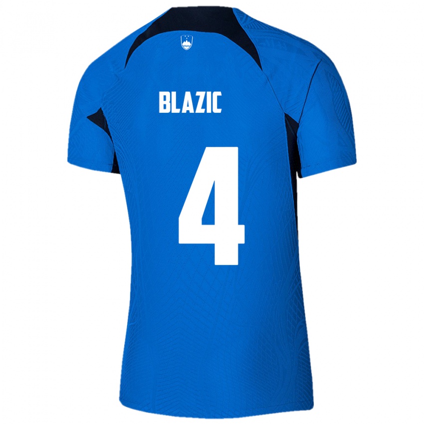 Gyermek Szlovénia Miha Blazic #4 Kék Idegenbeli Jersey 24-26 Mez Póló Ing