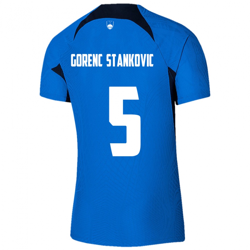 Gyermek Szlovénia Jon Gorenc Stankovic #5 Kék Idegenbeli Jersey 24-26 Mez Póló Ing