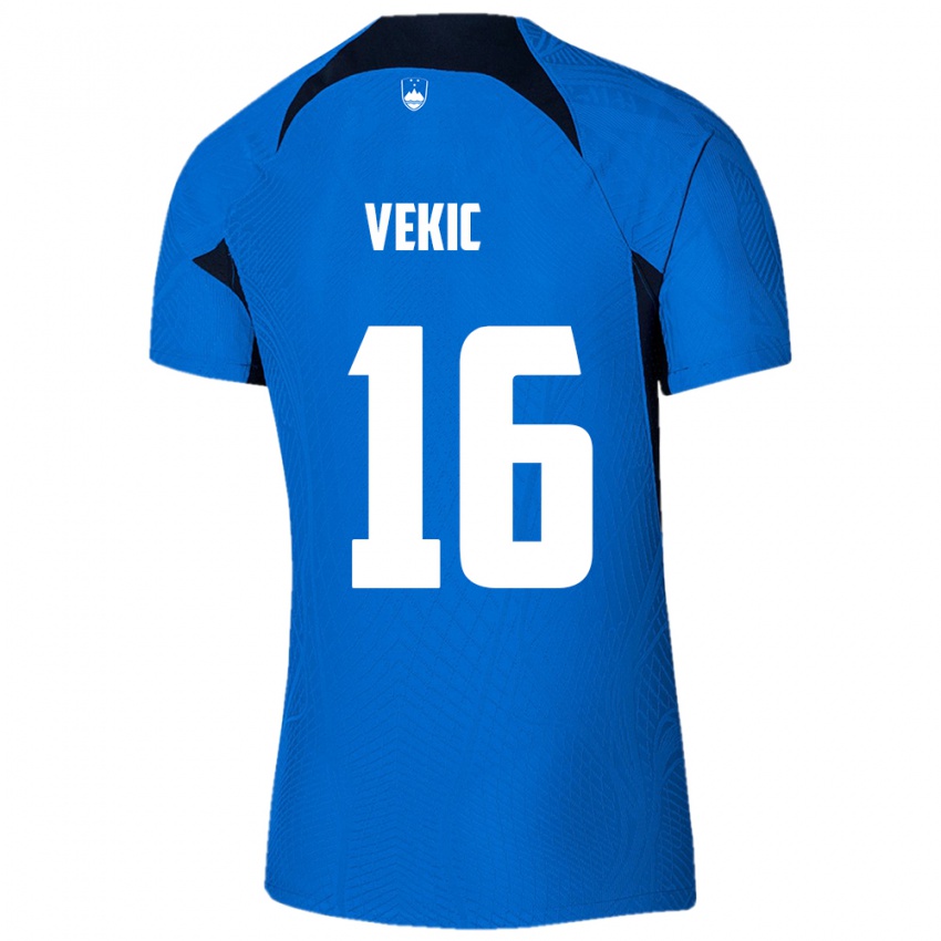 Gyermek Szlovénia Igor Vekic #16 Kék Idegenbeli Jersey 24-26 Mez Póló Ing