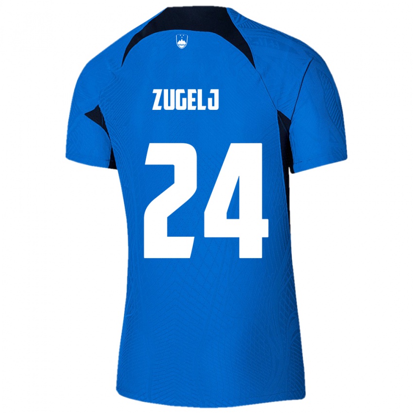 Gyermek Szlovénia Nino Zugelj #24 Kék Idegenbeli Jersey 24-26 Mez Póló Ing