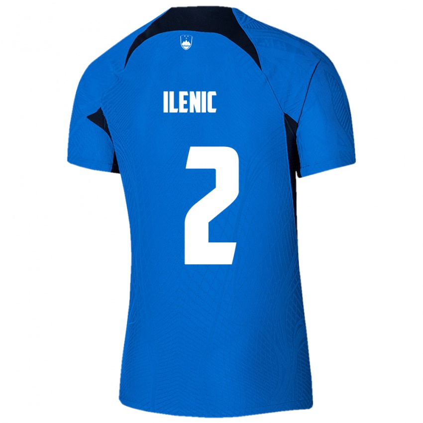 Gyermek Szlovénia Mitja Ilenic #2 Kék Idegenbeli Jersey 24-26 Mez Póló Ing