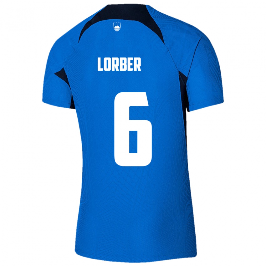 Gyermek Szlovénia Marcel Lorber #6 Kék Idegenbeli Jersey 24-26 Mez Póló Ing