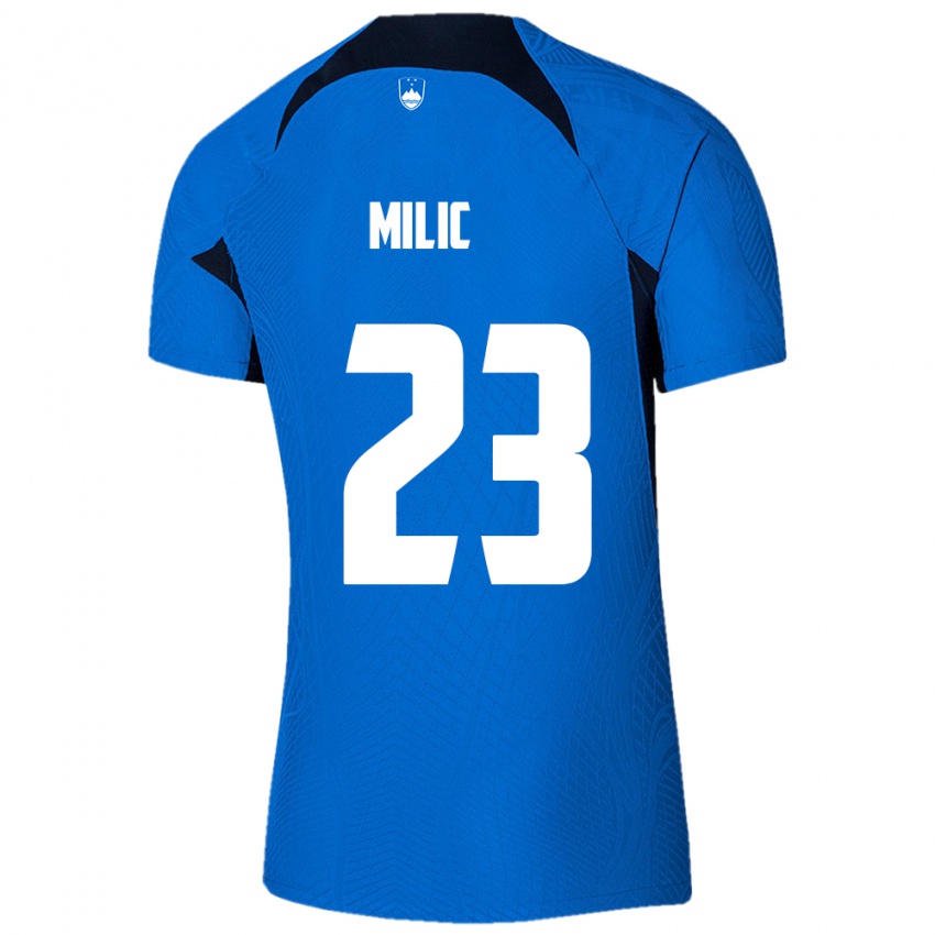 Gyermek Szlovénia Nino Milic #23 Kék Idegenbeli Jersey 24-26 Mez Póló Ing