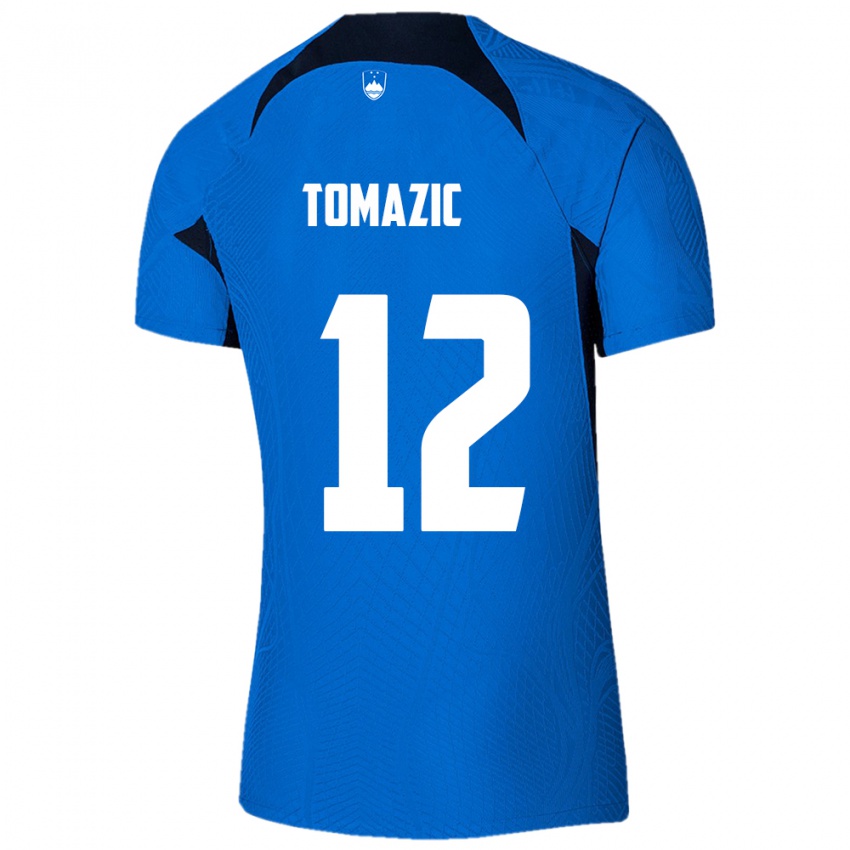 Gyermek Szlovénia Lukas Tomazic #12 Kék Idegenbeli Jersey 24-26 Mez Póló Ing