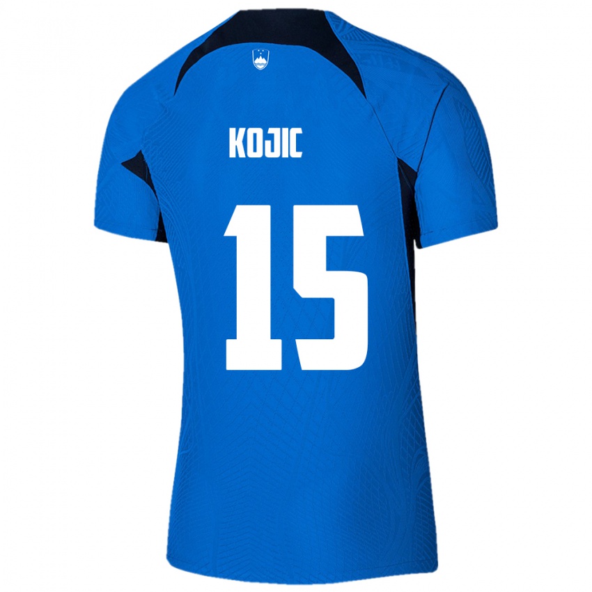 Gyermek Szlovénia Dino Kojic #15 Kék Idegenbeli Jersey 24-26 Mez Póló Ing