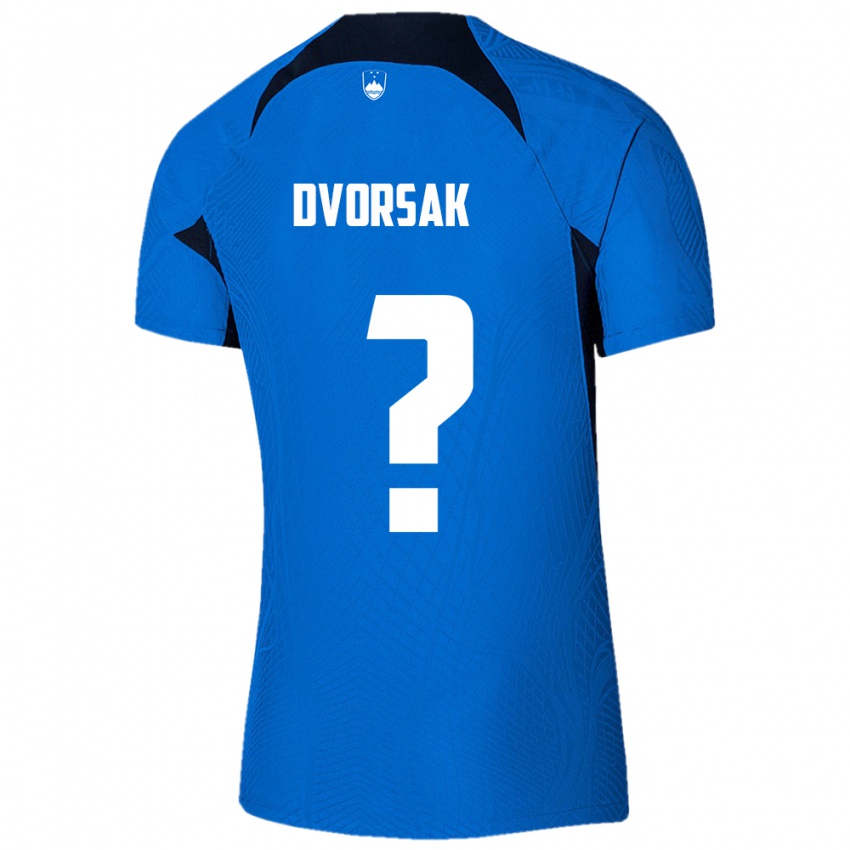 Gyermek Szlovénia Matej Dvorsak #0 Kék Idegenbeli Jersey 24-26 Mez Póló Ing