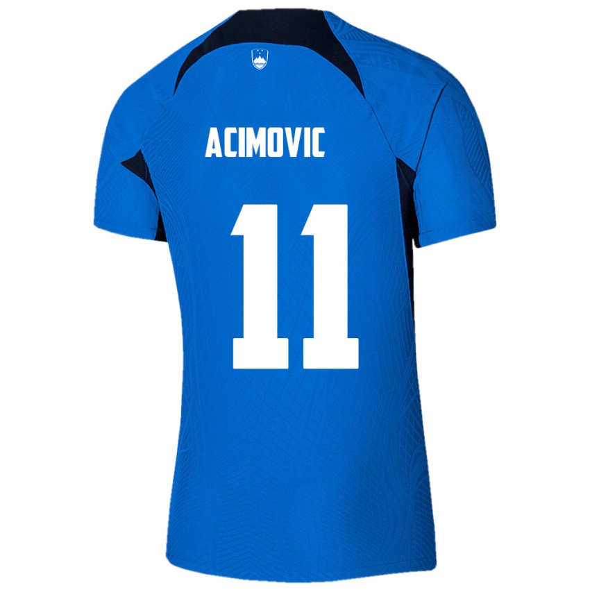 Gyermek Szlovénia Mateo Acimovic #11 Kék Idegenbeli Jersey 24-26 Mez Póló Ing