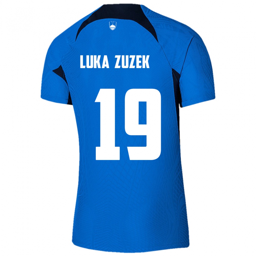 Gyermek Szlovénia Zan Luka Zuzek #19 Kék Idegenbeli Jersey 24-26 Mez Póló Ing