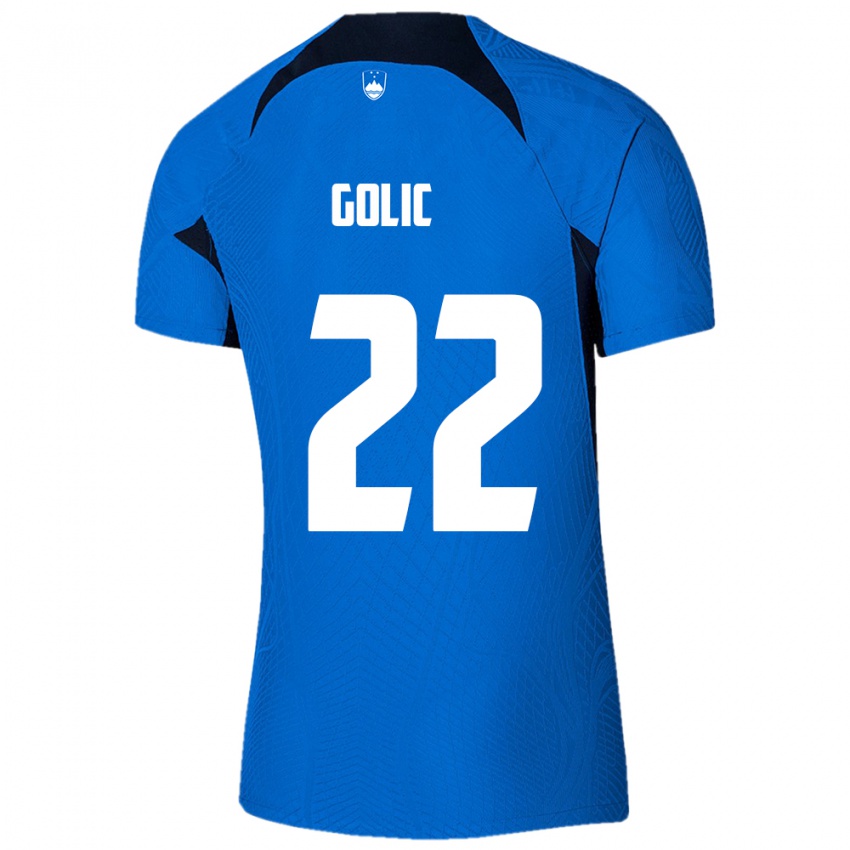 Gyermek Szlovénia Tilen Golic #22 Kék Idegenbeli Jersey 24-26 Mez Póló Ing