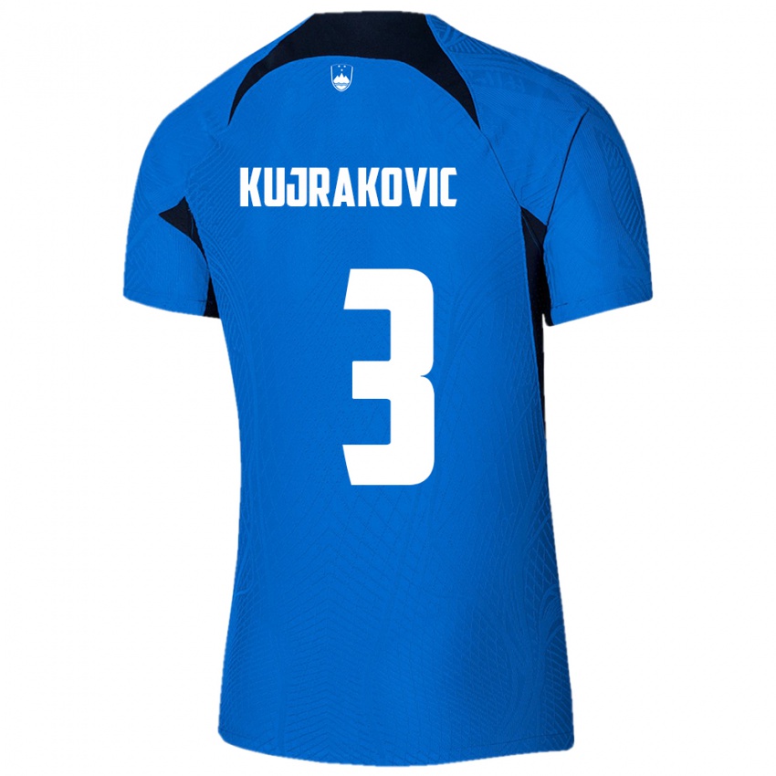 Gyermek Szlovénia Minel Kujrakovic #3 Kék Idegenbeli Jersey 24-26 Mez Póló Ing