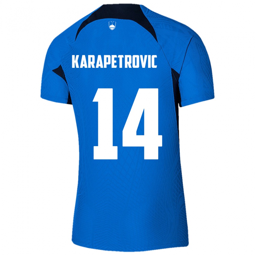 Gyermek Szlovénia Luka Karapetrovic #14 Kék Idegenbeli Jersey 24-26 Mez Póló Ing