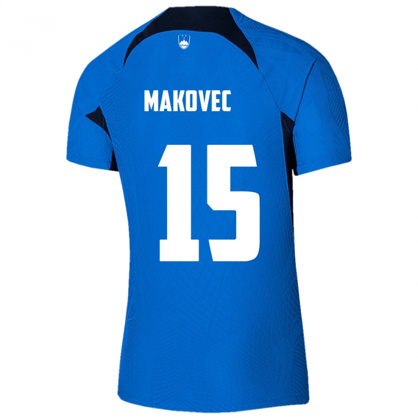 Gyermek Szlovénia Sara Makovec #15 Kék Idegenbeli Jersey 24-26 Mez Póló Ing