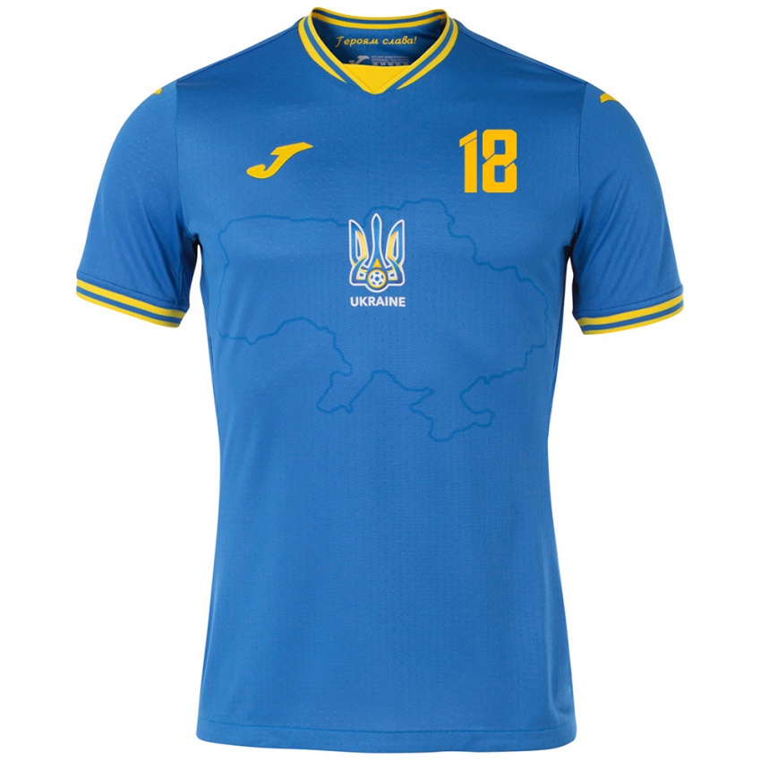 Gyermek Ukrajna Volodymyr Brazhko #18 Kék Idegenbeli Jersey 24-26 Mez Póló Ing