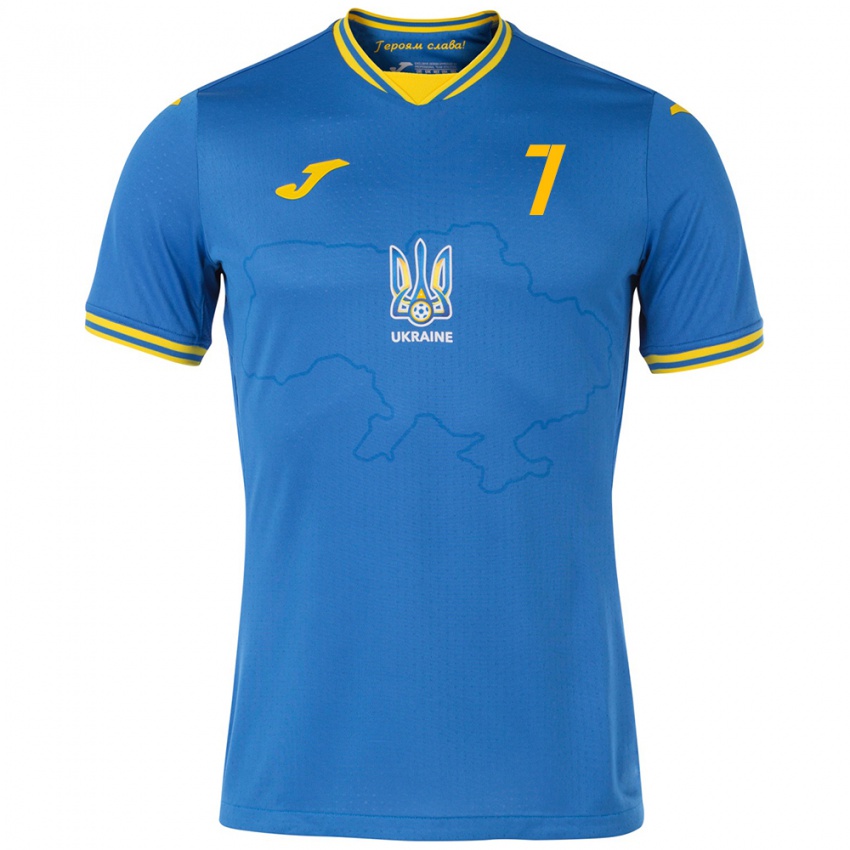 Gyermek Ukrajna Kristian Shevchenko #7 Kék Idegenbeli Jersey 24-26 Mez Póló Ing