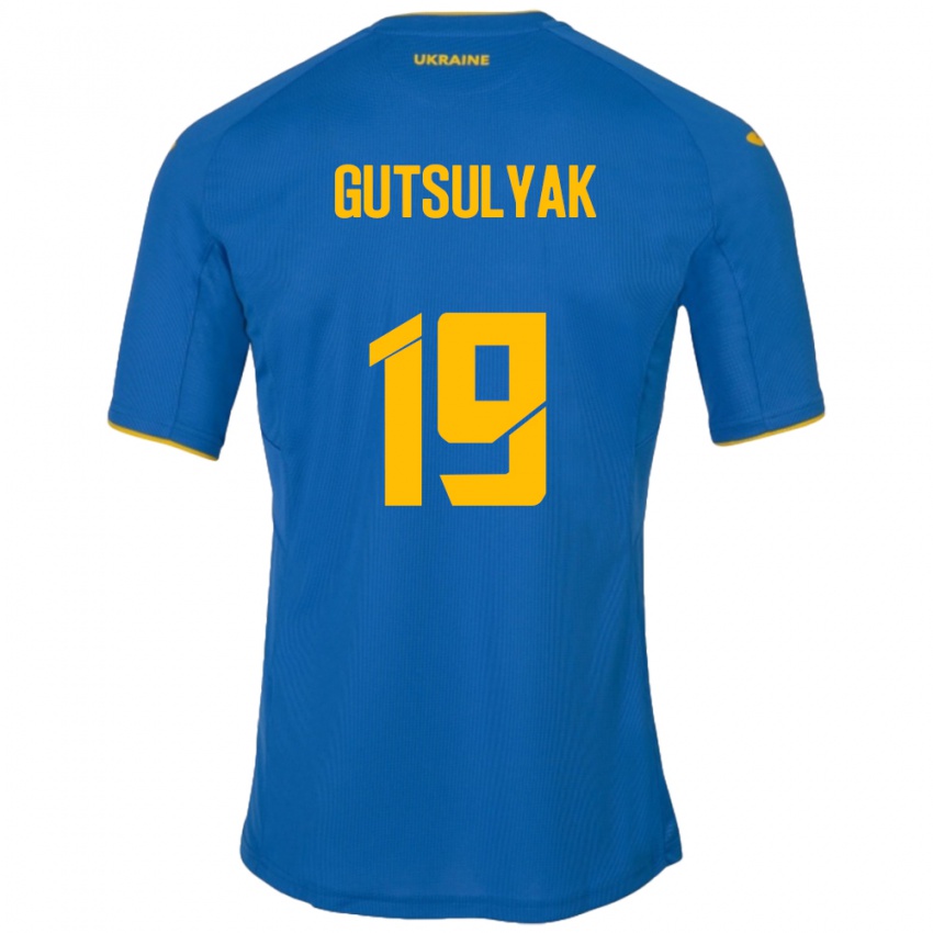 Gyermek Ukrajna Oleksiy Gutsulyak #19 Kék Idegenbeli Jersey 24-26 Mez Póló Ing