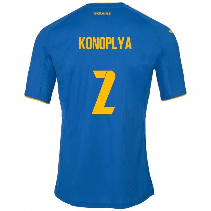 Gyermek Ukrajna Yukhym Konoplya #2 Kék Idegenbeli Jersey 24-26 Mez Póló Ing