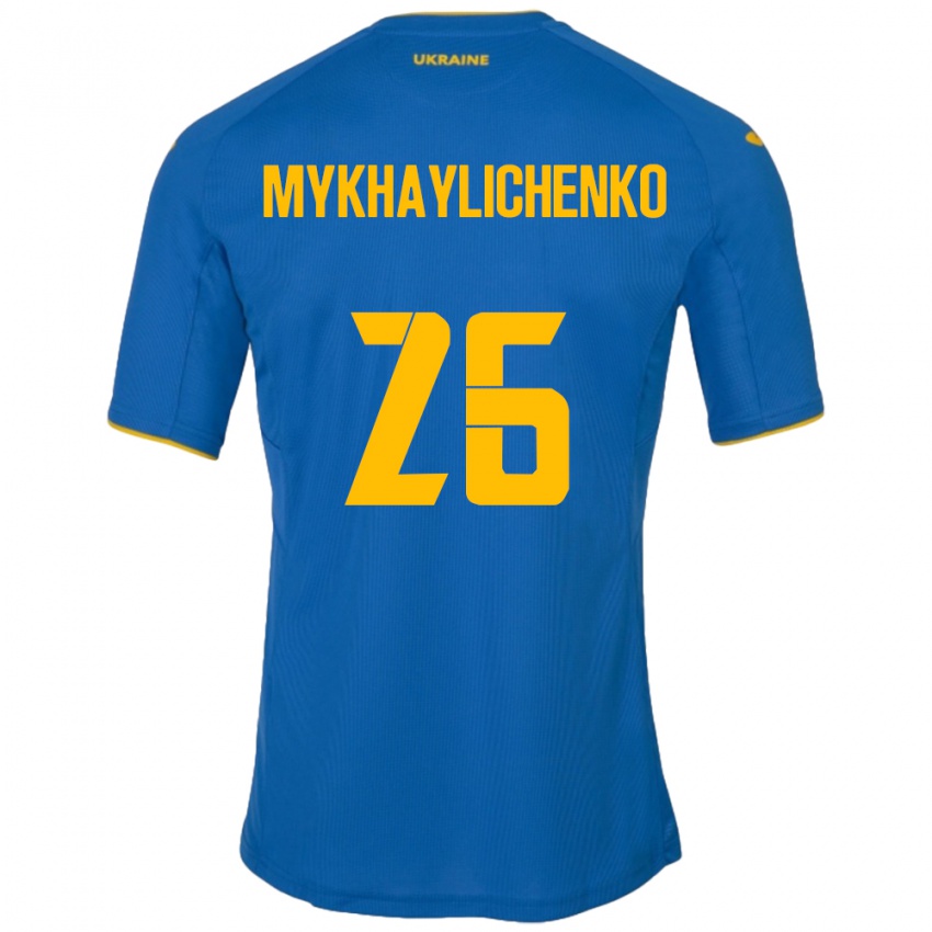 Gyermek Ukrajna Bogdan Mykhaylichenko #26 Kék Idegenbeli Jersey 24-26 Mez Póló Ing