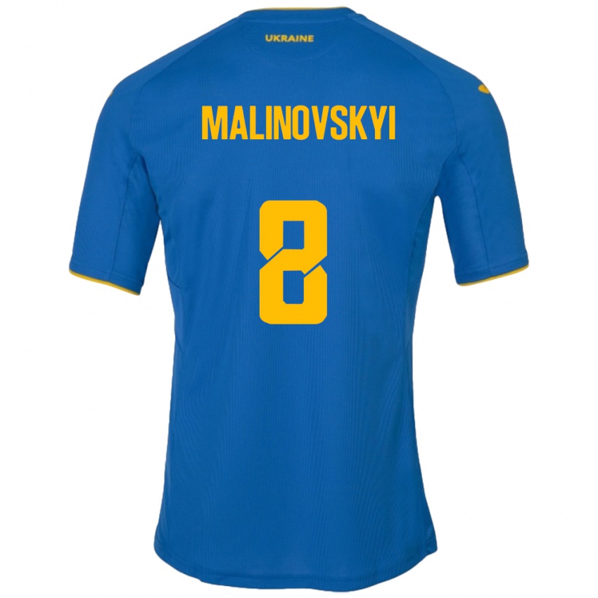 Gyermek Ukrajna Ruslan Malinovskyi #8 Kék Idegenbeli Jersey 24-26 Mez Póló Ing