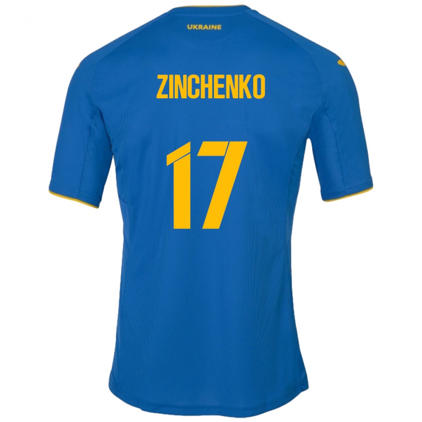 Gyermek Ukrajna Oleksandr Zinchenko #17 Kék Idegenbeli Jersey 24-26 Mez Póló Ing