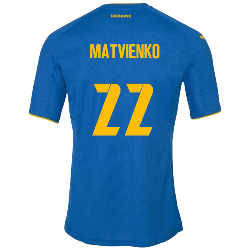 Gyermek Ukrajna Mykola Matvienko #22 Kék Idegenbeli Jersey 24-26 Mez Póló Ing