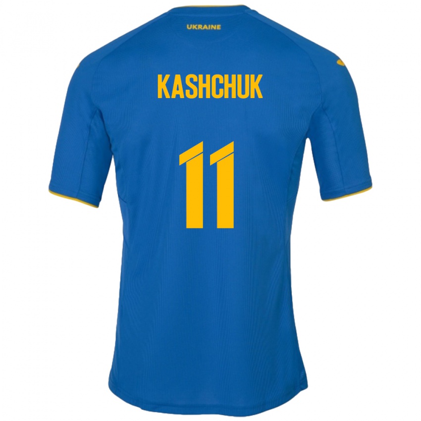 Gyermek Ukrajna Oleksiy Kashchuk #11 Kék Idegenbeli Jersey 24-26 Mez Póló Ing