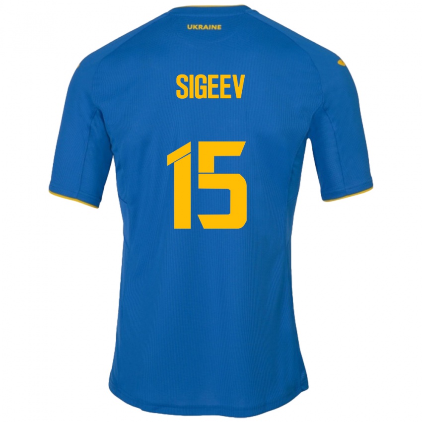 Gyermek Ukrajna Kyrylo Sigeev #15 Kék Idegenbeli Jersey 24-26 Mez Póló Ing