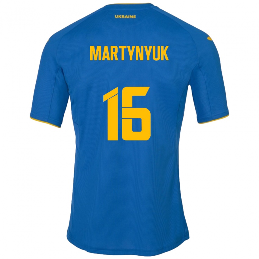 Gyermek Ukrajna Oleksandr Martynyuk #16 Kék Idegenbeli Jersey 24-26 Mez Póló Ing