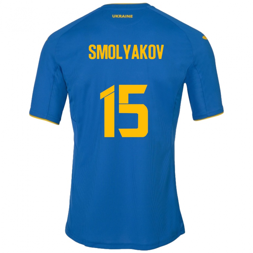 Gyermek Ukrajna Artem Smolyakov #15 Kék Idegenbeli Jersey 24-26 Mez Póló Ing