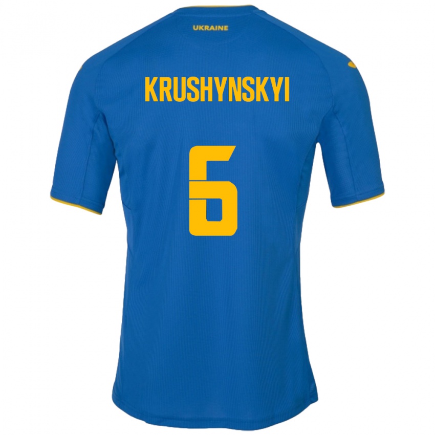 Gyermek Ukrajna Borys Krushynskyi #6 Kék Idegenbeli Jersey 24-26 Mez Póló Ing