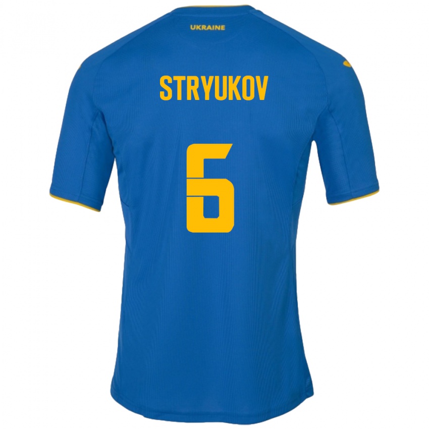 Gyermek Ukrajna Maksym Stryukov #6 Kék Idegenbeli Jersey 24-26 Mez Póló Ing