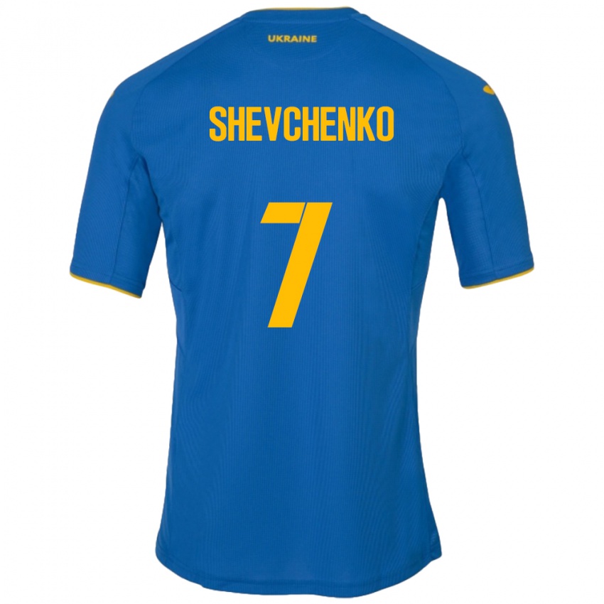 Gyermek Ukrajna Kristian Shevchenko #7 Kék Idegenbeli Jersey 24-26 Mez Póló Ing