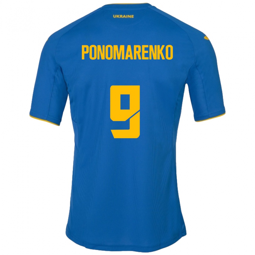 Gyermek Ukrajna Matviy Ponomarenko #9 Kék Idegenbeli Jersey 24-26 Mez Póló Ing