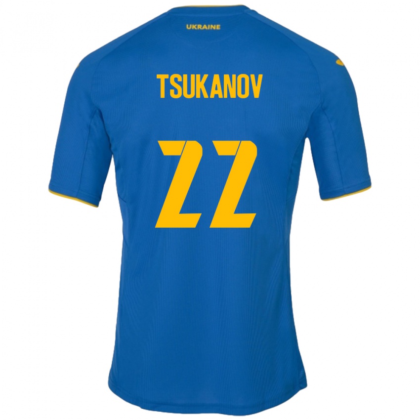 Gyermek Ukrajna Viktor Tsukanov #22 Kék Idegenbeli Jersey 24-26 Mez Póló Ing