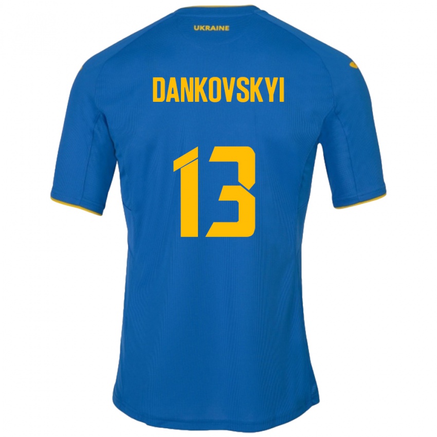 Gyermek Ukrajna Yegor Dankovskyi #13 Kék Idegenbeli Jersey 24-26 Mez Póló Ing