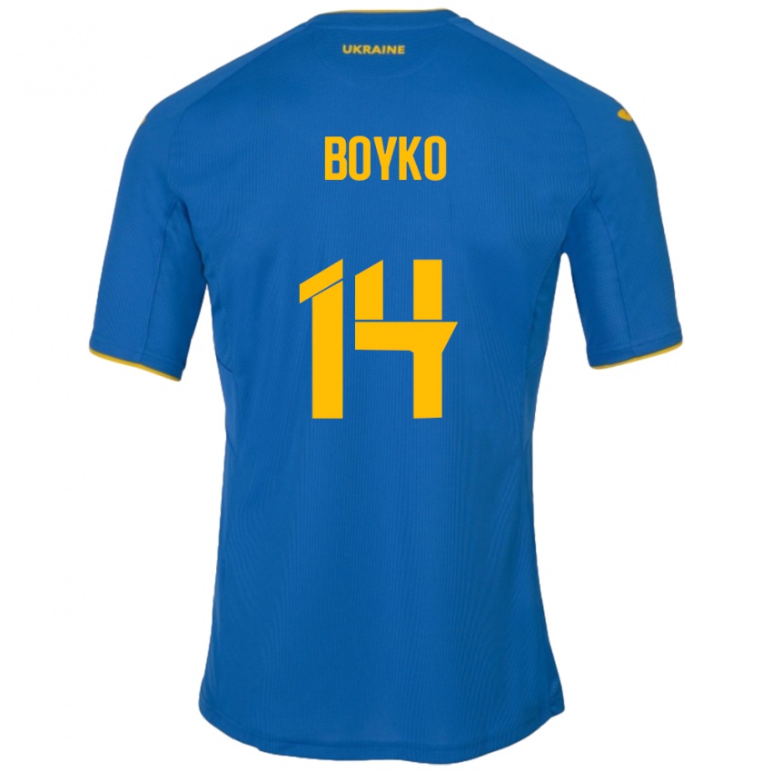 Gyermek Ukrajna Evgen Boyko #14 Kék Idegenbeli Jersey 24-26 Mez Póló Ing