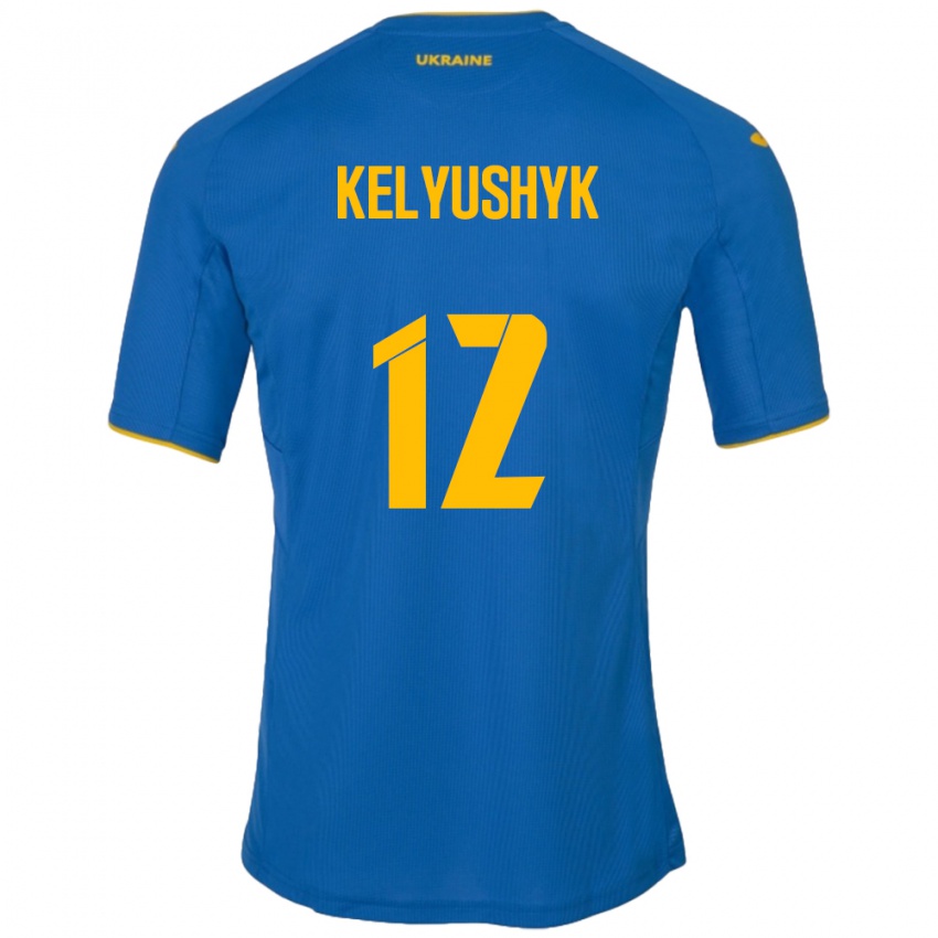 Gyermek Ukrajna Darya Kelyushyk #12 Kék Idegenbeli Jersey 24-26 Mez Póló Ing