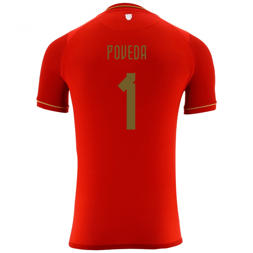 Gyermek Bolívia Bruno Poveda #1 Piros Idegenbeli Jersey 24-26 Mez Póló Ing