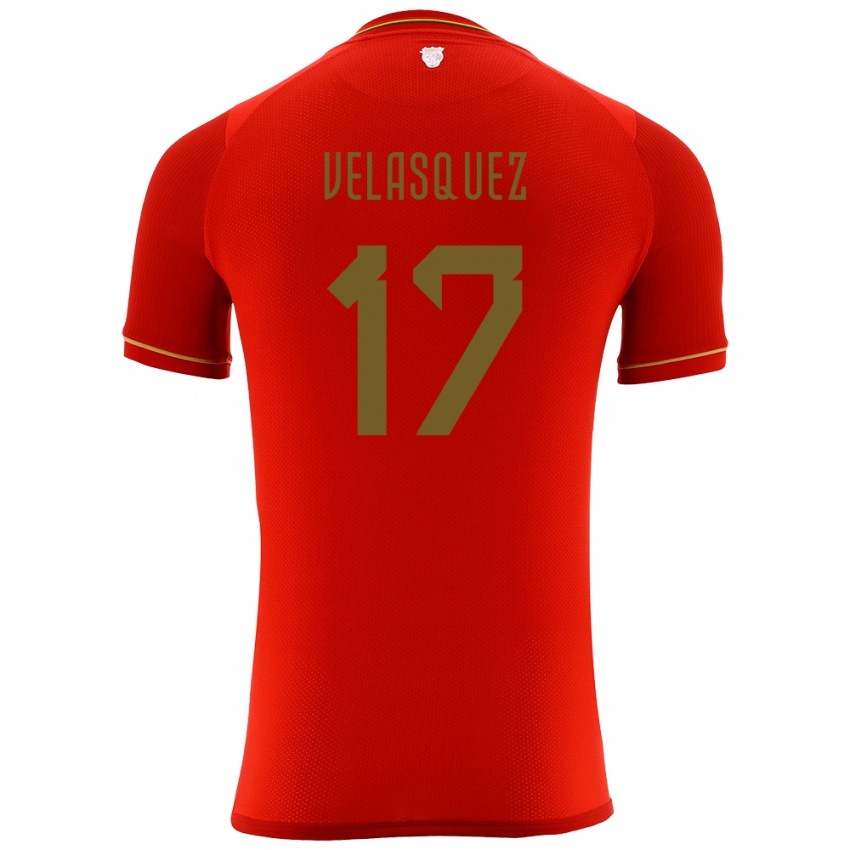 Gyermek Bolívia Jhon Velásquez #17 Piros Idegenbeli Jersey 24-26 Mez Póló Ing