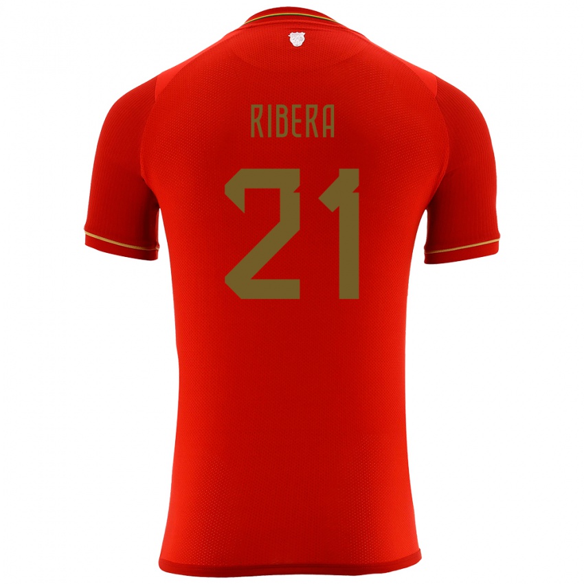 Gyermek Bolívia Daniel Ribera #21 Piros Idegenbeli Jersey 24-26 Mez Póló Ing