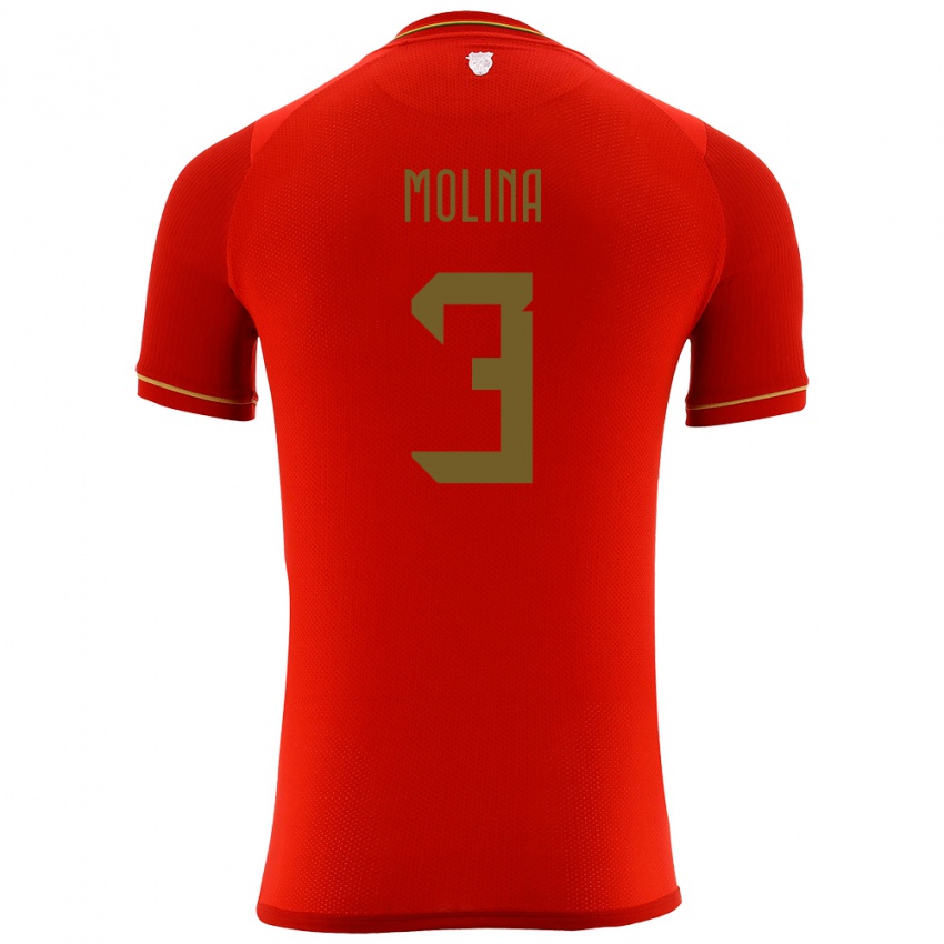 Gyermek Bolívia Iván Molina #3 Piros Idegenbeli Jersey 24-26 Mez Póló Ing