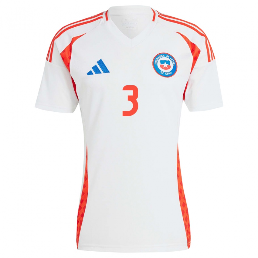 Gyermek Chile Yahir Salazar #3 Fehér Idegenbeli Jersey 24-26 Mez Póló Ing