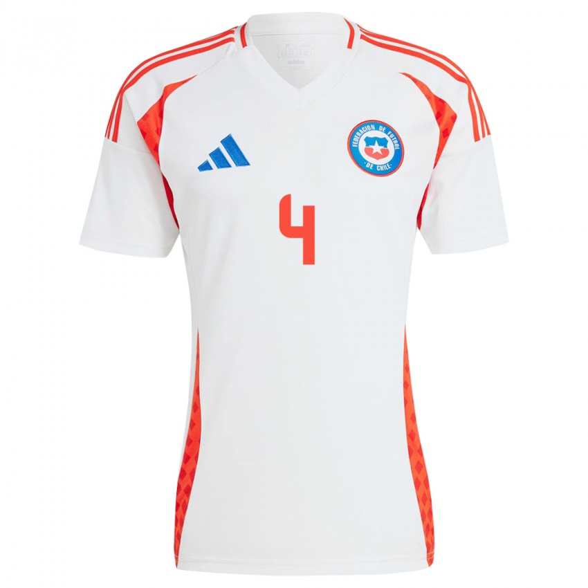 Gyermek Chile Matías Moya #4 Fehér Idegenbeli Jersey 24-26 Mez Póló Ing