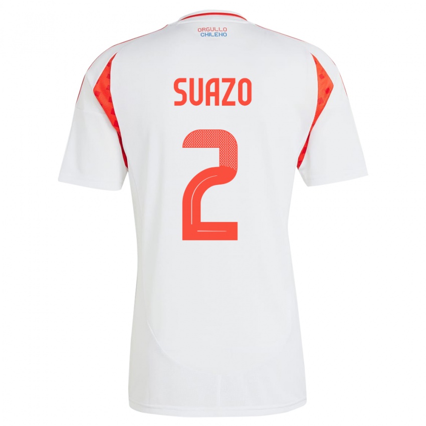 Gyermek Chile Gabriel Suazo #2 Fehér Idegenbeli Jersey 24-26 Mez Póló Ing