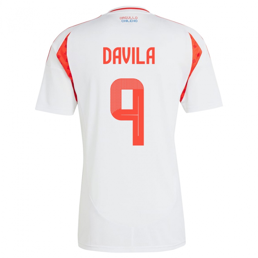 Gyermek Chile Víctor Dávila #9 Fehér Idegenbeli Jersey 24-26 Mez Póló Ing