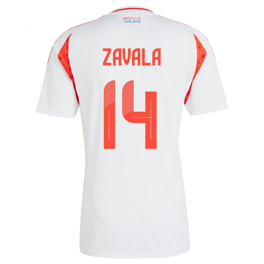 Gyermek Chile Cristián Zavala #14 Fehér Idegenbeli Jersey 24-26 Mez Póló Ing