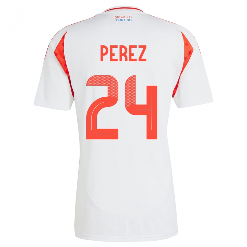 Gyermek Chile César Pérez #24 Fehér Idegenbeli Jersey 24-26 Mez Póló Ing