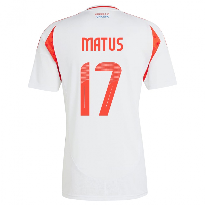 Gyermek Chile Esteban Matus #17 Fehér Idegenbeli Jersey 24-26 Mez Póló Ing