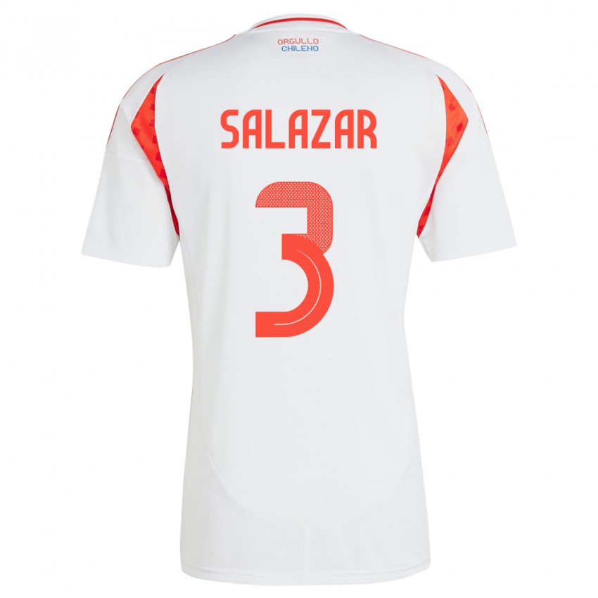 Gyermek Chile Yahir Salazar #3 Fehér Idegenbeli Jersey 24-26 Mez Póló Ing